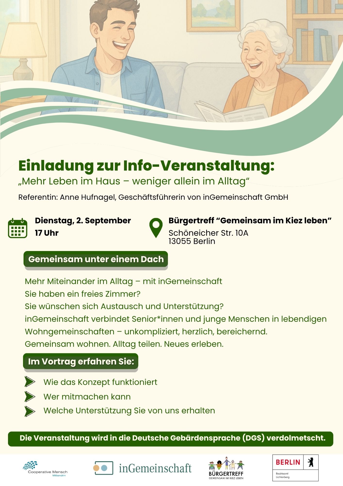 Einladung zur Veranstaltung „Mehr Leben im Haus – weniger allein im Alltag“