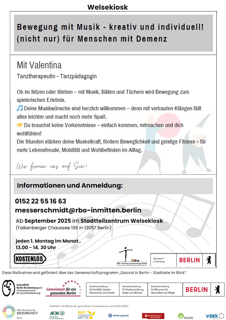 Bewegung mit Musik – kreativ und individuell! (nicht nur) für Menschen mit Demenz