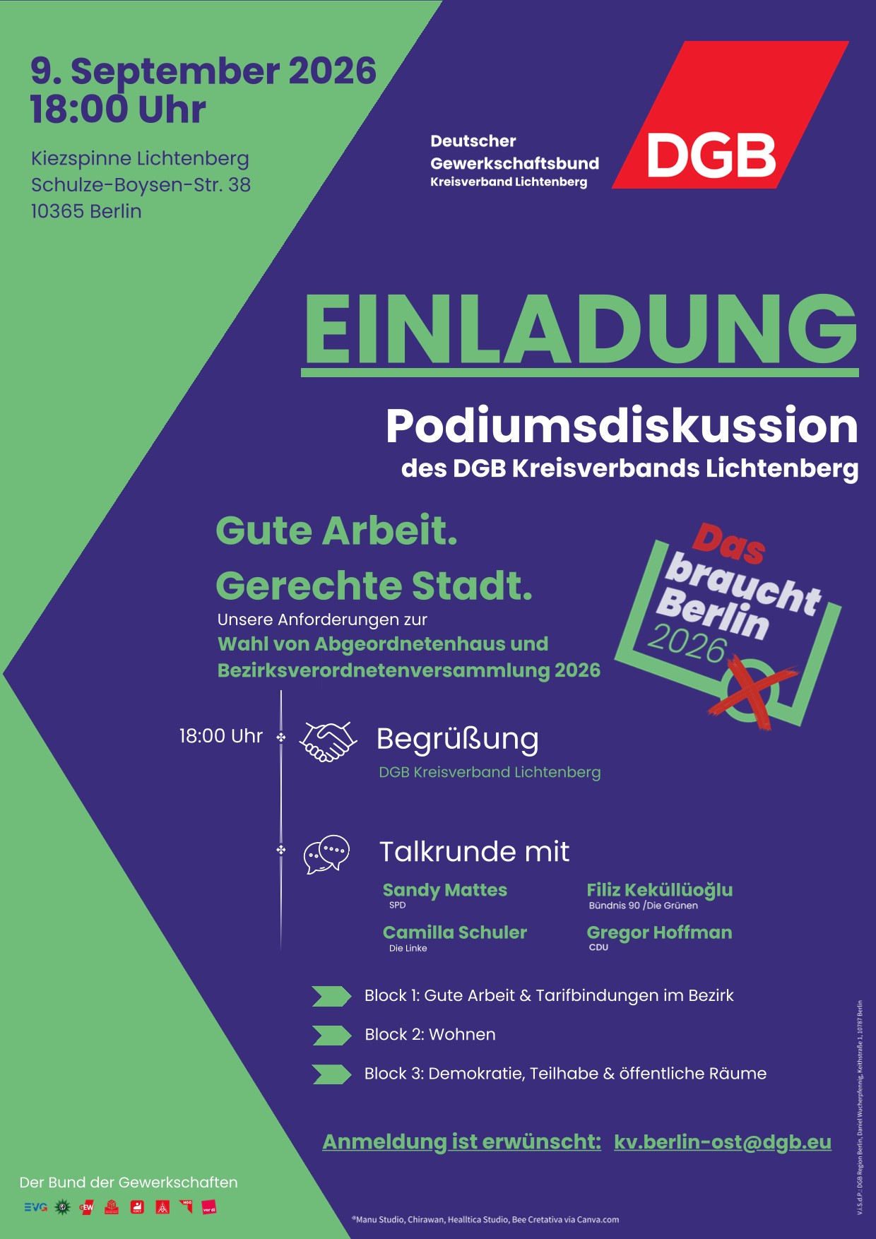 Einladung Podiumsdiskussion des DGB Kreisverbands Lichtenberg